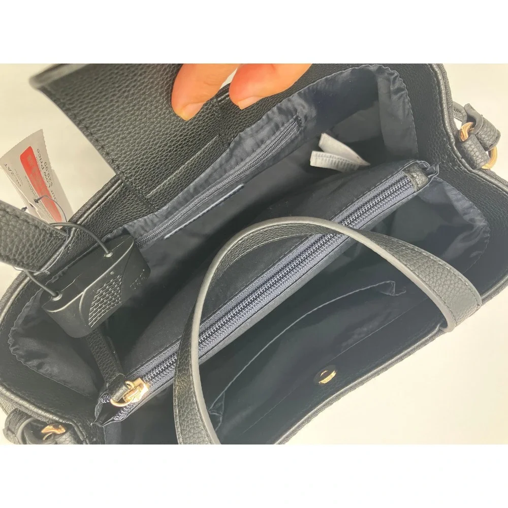 Tommy Hilfiger Women Black Canvas Faux Leather Crossbody Satchel Handbag‎ NWT
